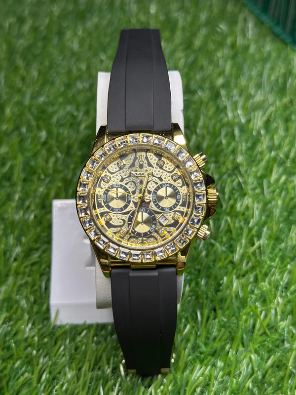 DAYTONE EYE OF THE TIGER GOLD-RUBBER STRAP ROLEX WATCH