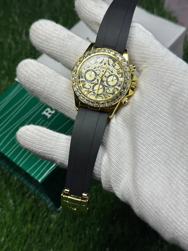 DAYTONE EYE OF THE TIGER GOLD-RUBBER STRAP ROLEX WATCH