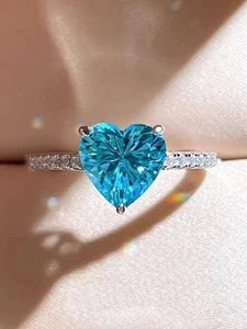 925 Blue Topaz Heart Ring (100% Pure Chandi )