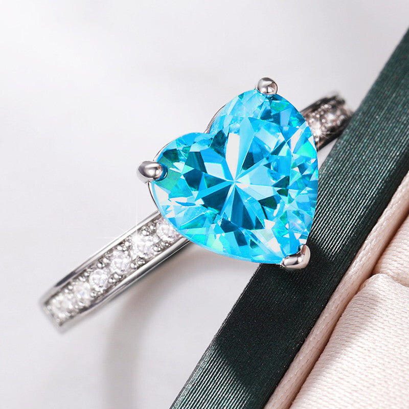925 Blue Topaz Heart Ring (100% Pure Chandi )